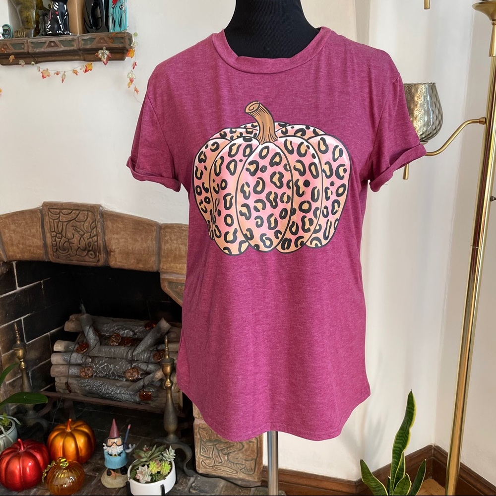 Leopard Cheetah Print Pumpkin Halloween Fall T-shirt 🎃👻💀